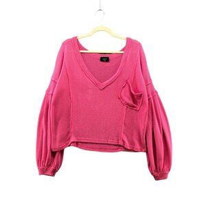 VICI Oversized Ballon Sleeve‎ Sweater Womens S Pink V-Neck Lightweight Boho Knit